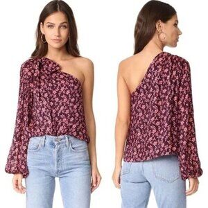 Ulla Johnson Enid One Shoulder Floral Silk Blend Burgundy Blouse Size 2